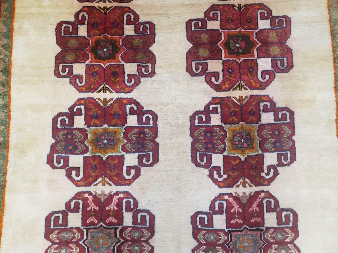 Vintage Persian Gabbeh Rug, Dark Red & Cream, Hand-Knotted, 5' x 6' 4" - Nuvé