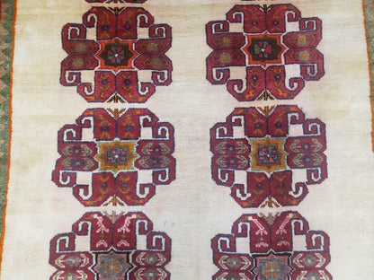 Vintage Persian Gabbeh Rug, Dark Red & Cream, Hand-Knotted, 5' x 6' 4" - Nuvé