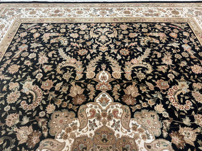 Sino Persian Rug 9x12, Floral Medallion, Black and Ivory, Elegant - Nuvé