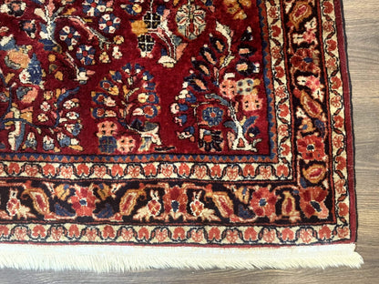 Antique Persian Sarouk Rug 4x6, Floral, Red, Wool Hand Knotted Fine 225 KPSI - Nuvé