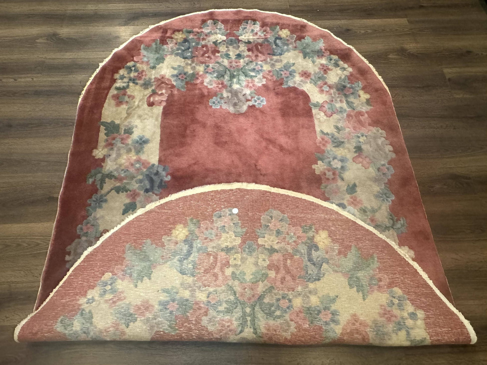 Oval Chinese Peking Rug 5x8, Pink, Floral, Vintage Chinese Wool Carpet - Nuvé