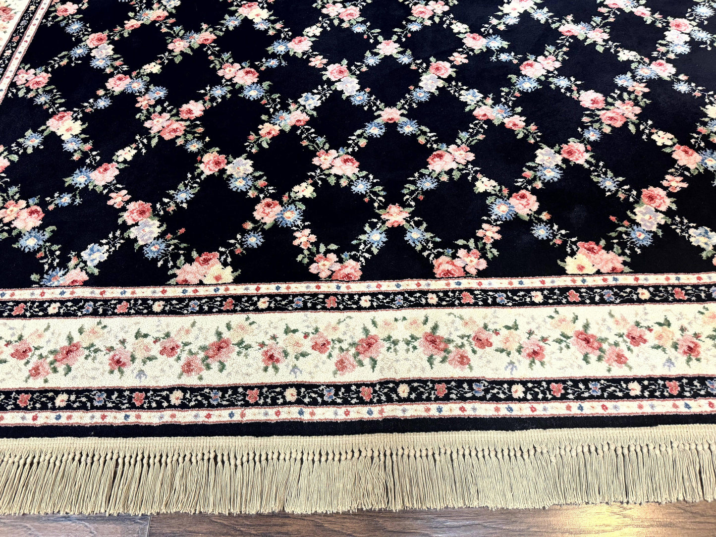 Karastan Rug 8.8 x 12, Garden of Eden #509/1270, Ebony Trellis, Vintage Discontinued Wool Pile Karastan Carpet - Nuvé