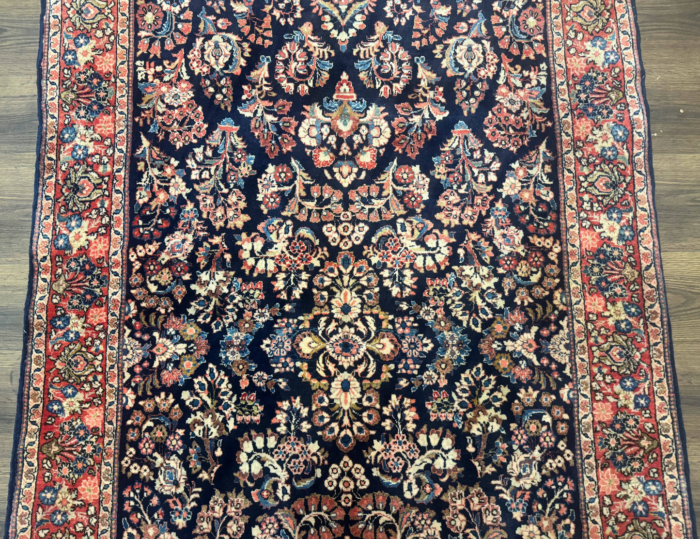 Navy Blue Persian Rug 4x6, Sarouk Mohajeran Carpet, Antique Persian Rug, Floral - Nuvé