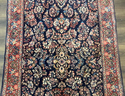 Navy Blue Persian Rug 4x6, Sarouk Mohajeran Carpet, Antique Persian Rug, Floral - Nuvé