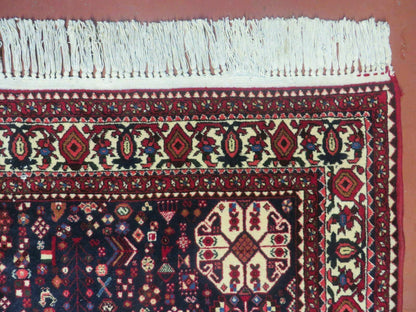 7' X 10' Vintage Handmade Indian Floral Wool Rug Hand Knotted Carpet Ivory Red - Nuvé