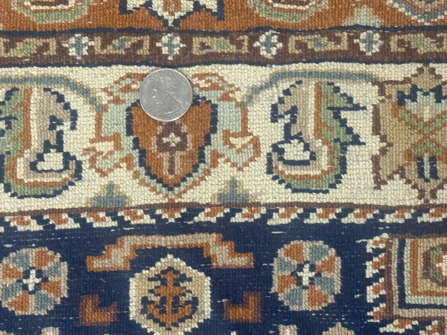 Indo Persian Runner Rug 2.6 x 12.7, Indian Kashmiri Runner for Hallway or Kitchen, Navy Blue, Geometric Medallions, Handmade Wool - Nuvé