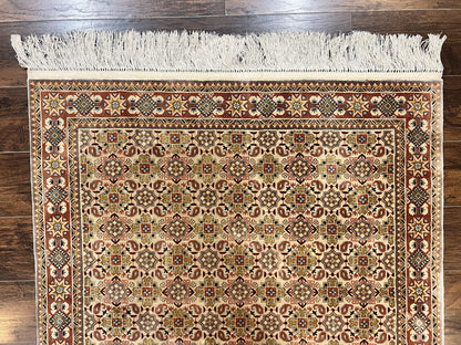 Turkish Kayseri Silk Rug 4x6, Hand Knotted Handmade Vintage Allover Pattern, Fine Silk Oriental Carpet 4 x 6 ft, Traditional Rug, Cream - Nuvé