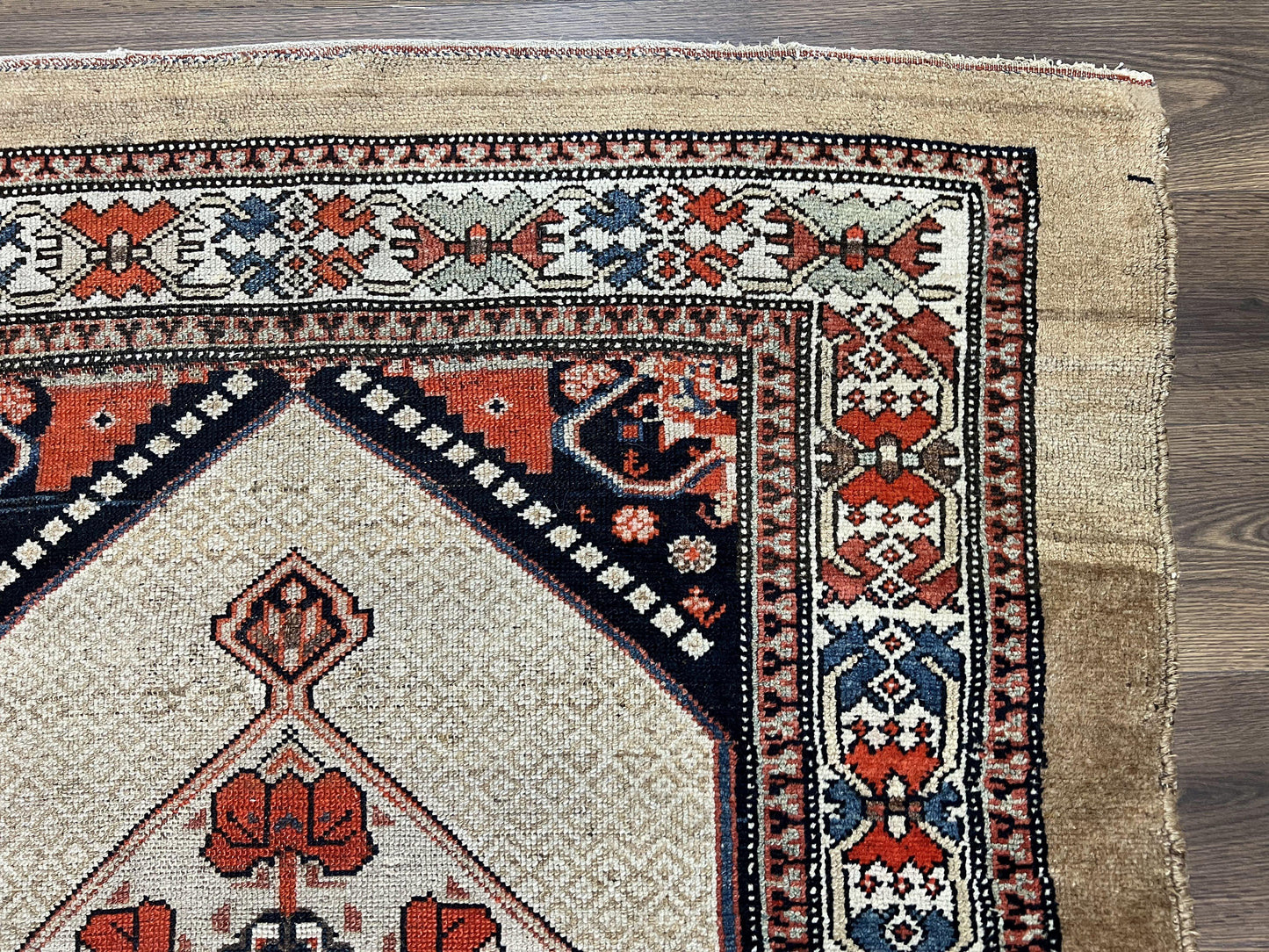 Rare Persian Sarab Tribal Runner Rug 4 x 10, Antique, Geometric Medallions, Camel Hair Runner - Nuvé