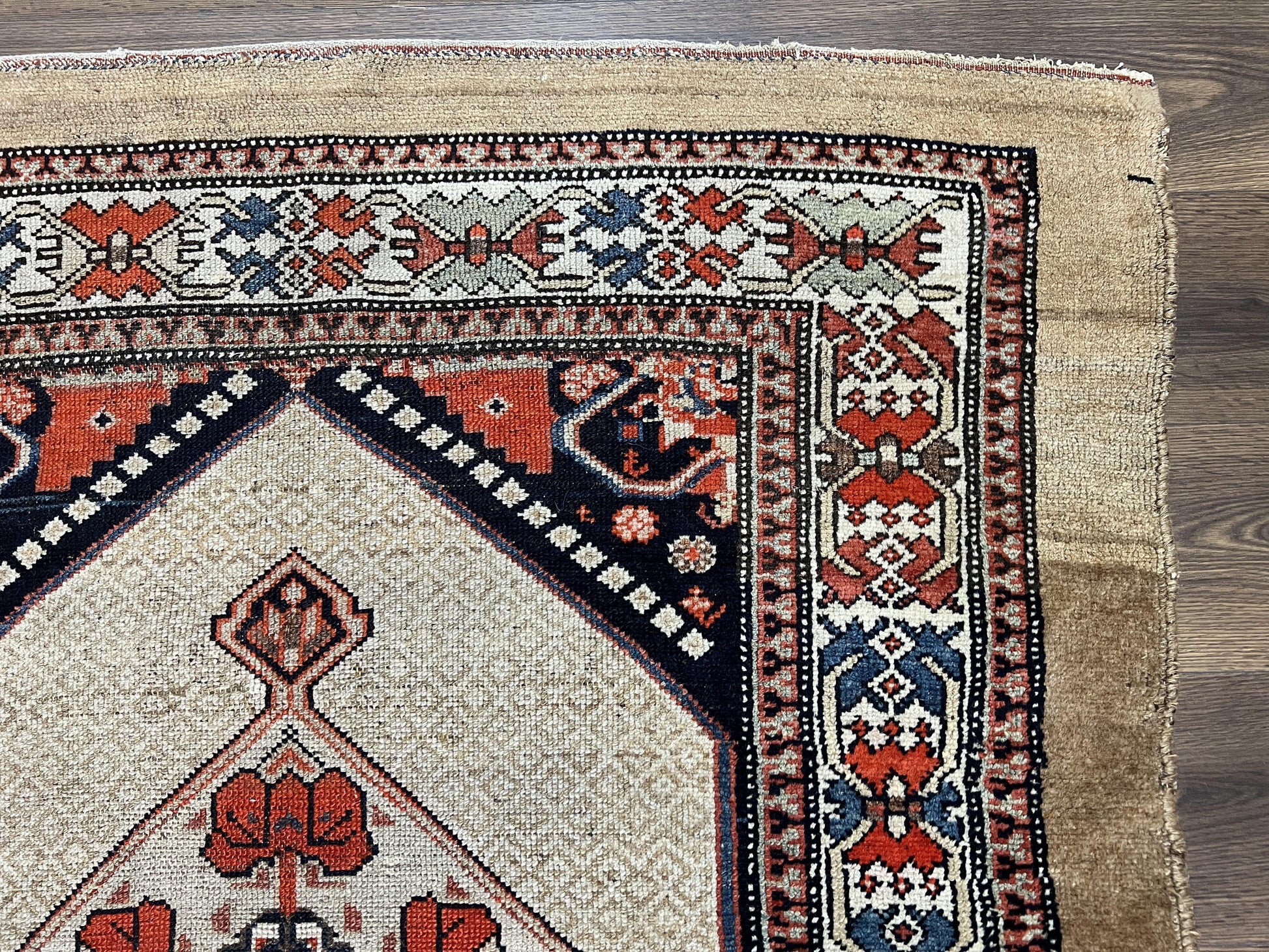Rare Persian Sarab Tribal Runner Rug 4 x 10, Antique, Geometric Medallions, Camel Hair Runner - Nuvé