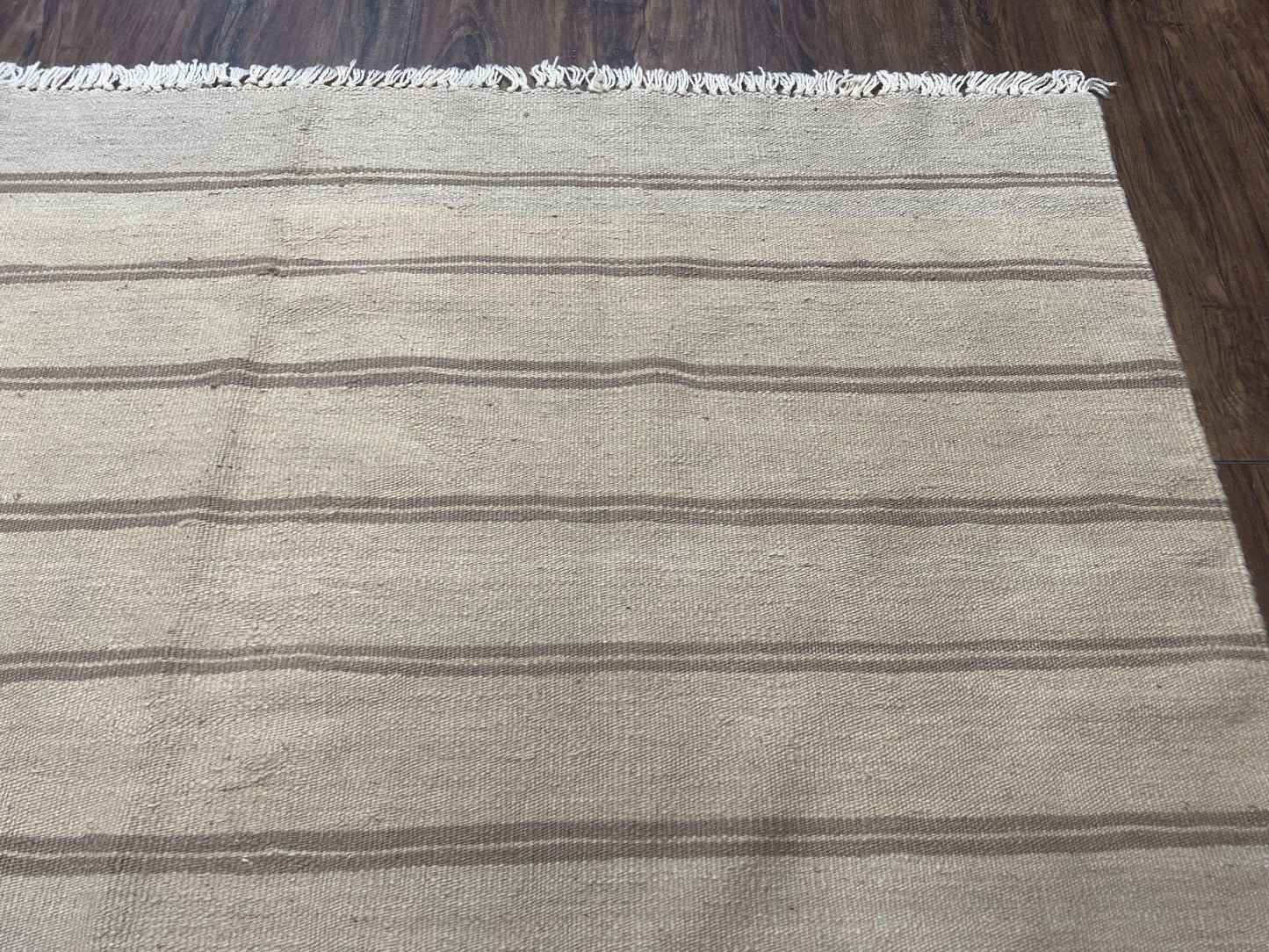 New Turkish Kilim Rug 5x8 Flatweave Carpet, Bohemian Rug, Contemporary Rug, Hand Woven, Wool Area Rug, Gray and Taupe, Striped Pattern - Nuvé