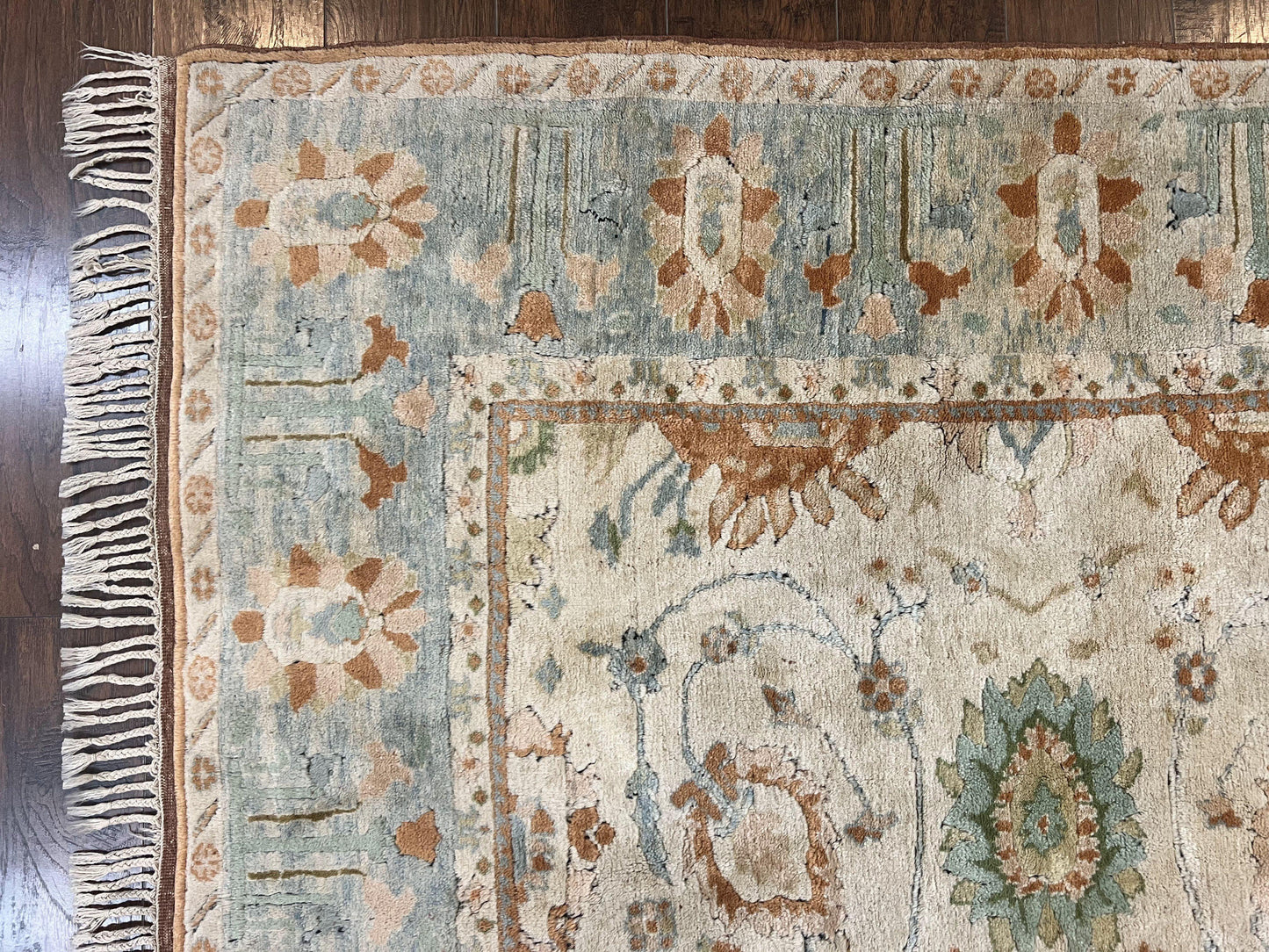 Turkish Oushak Rug 9x10, Farmhouse Rug, Beige & Light Blue - Nuvé