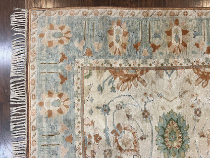 Turkish Oushak Rug 9x10, Farmhouse Rug, Beige & Light Blue - Nuvé