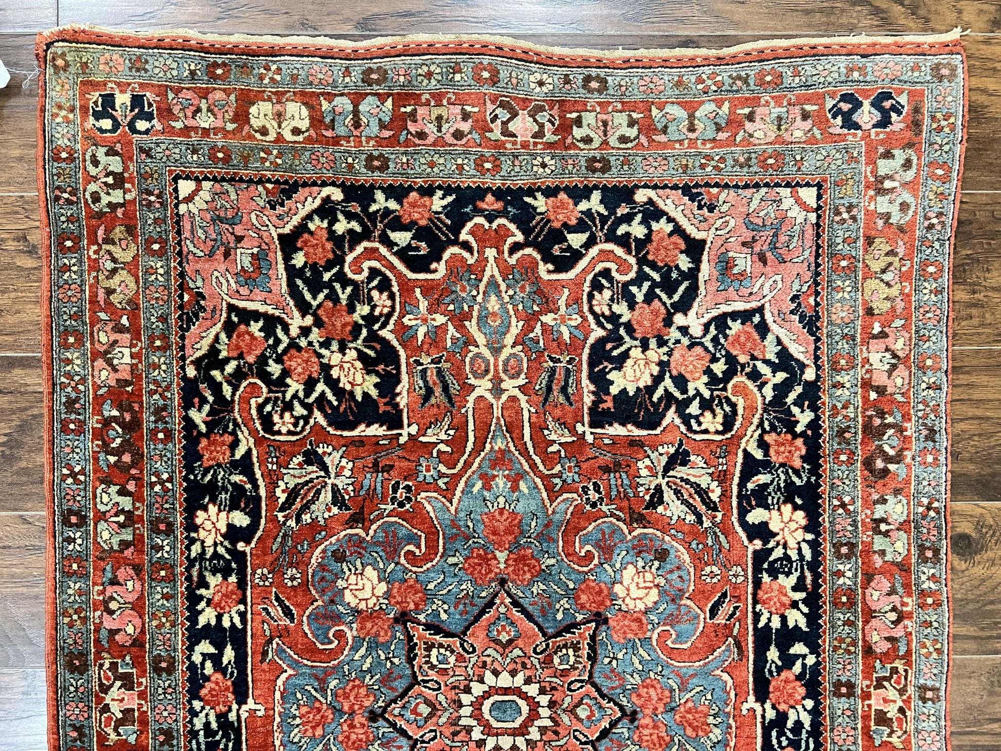 Antique Persian Bidjar Rug 4x5, Red and Blue, Hand Knotted Wool Carpet - Nuvé