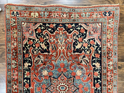 Antique Persian Bidjar Rug 4x5, Red and Blue, Hand Knotted Wool Carpet - Nuvé