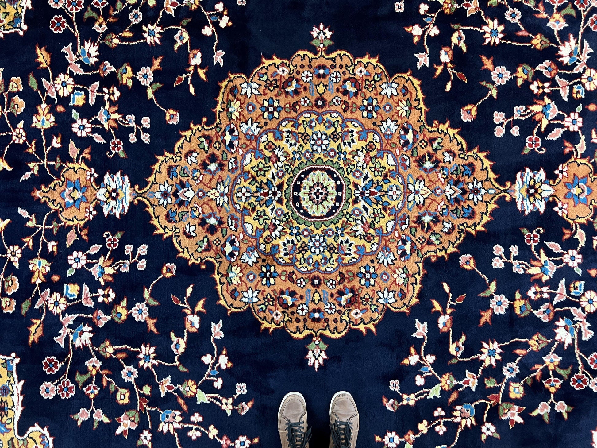 Indo Persian Rug 12x15, Mahal Sarouk Rug 12 x 15, Wool Hand Knotted Vintage Carpet, Navy Blue, Oversized Rug, Center Medallion - Nuvé