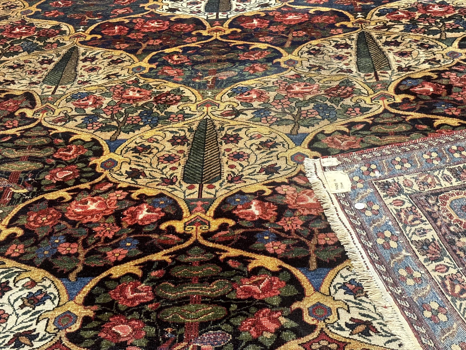 Antique Persian Bakhtiari Rug 12x19, Palace Size Wool Handmade Persian Carpet, Oversized Rug, Panel Design, Peacocks, Multicolor, Rare - Nuvé