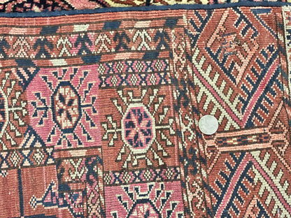 Persian Turkoman Rug 4x6, Wool Hand Knotted Antique Bokhara Carpet, Red Pink, Handmade Tribal Oriental Rug 4 x 6 ft - Nuvé