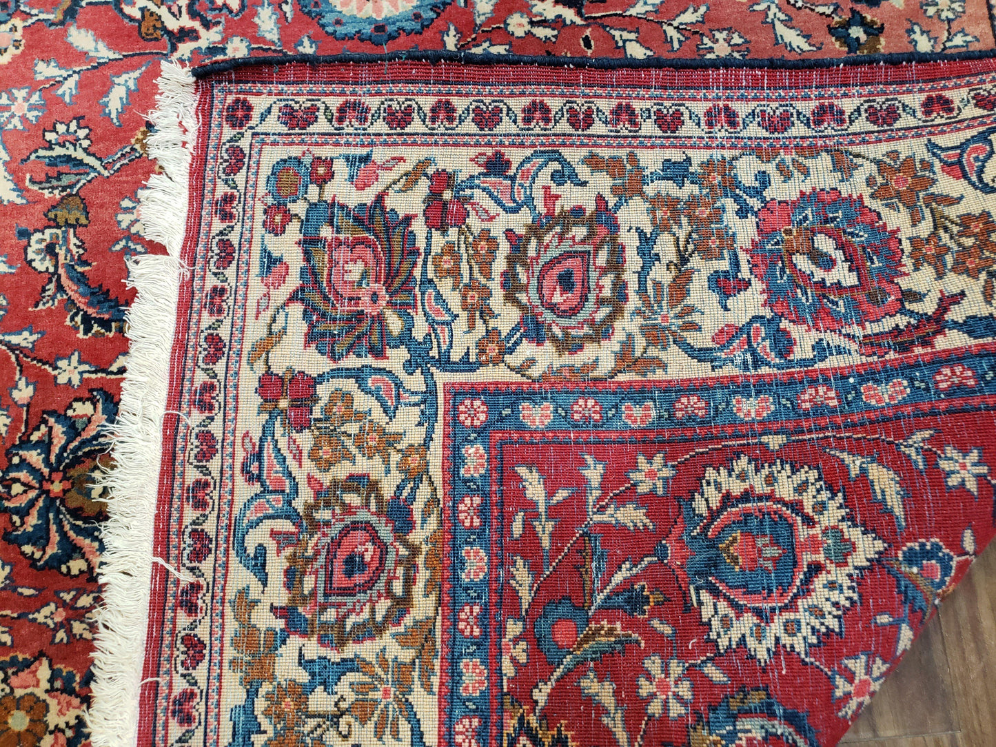 Semi Antique Persian Kashan Rug, Red & Beige, Hand-Knotted, Wool, 4'7" x 6' 6", Pair B - Nuvé