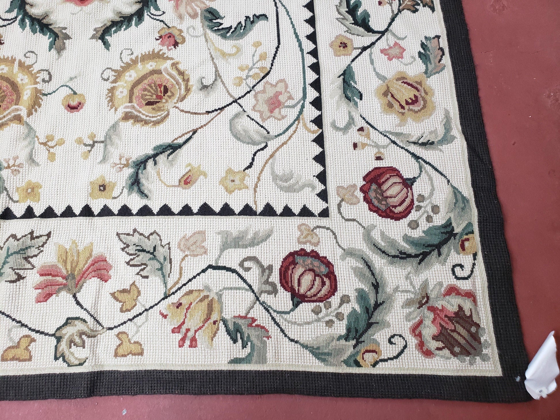 New Needlepoint Rug 9x12, Hand Woven Wool Area Rug, Flatweave Carpet, Handmade Chinese Needlepoint, Floral European Design, Ivory Background - Nuvé