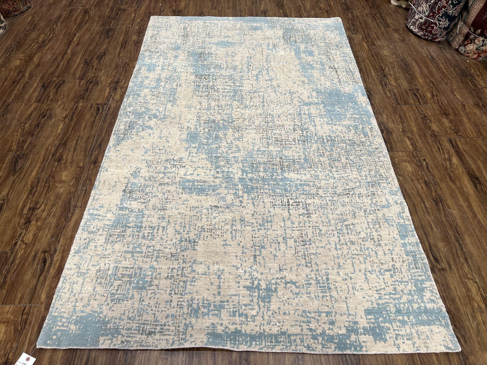 Modern Tibetan Rug 5x8 ft Light Blue and Gray Carpet, Contemporary Wool Rug, Handmade Nepali Rug, Raised Pattern, Tibet Area Rug, Nepal Rug - Nuvé