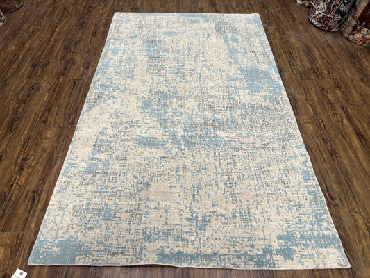 Modern Tibetan Rug 5x8 ft Light Blue and Gray Carpet, Contemporary Wool Rug, Handmade Nepali Rug, Raised Pattern, Tibet Area Rug, Nepal Rug - Nuvé