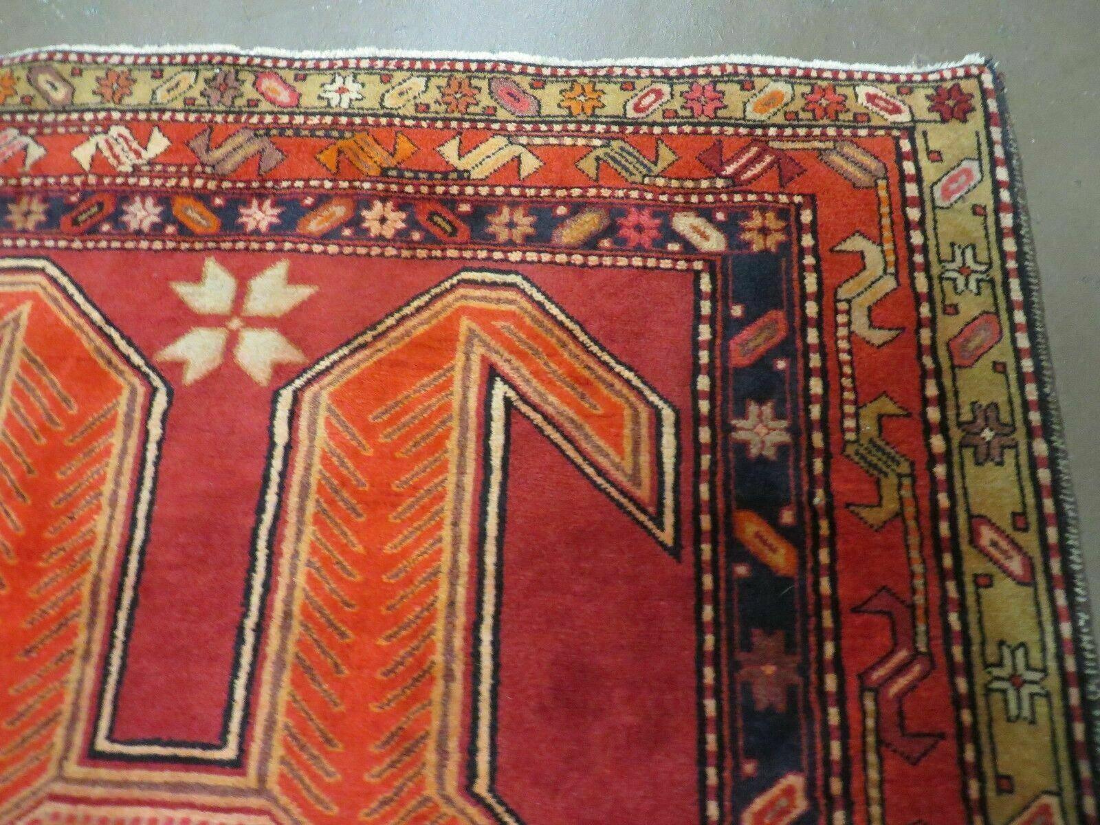4' 10" X 11' Antique Handmade Turkish Kazak Wool Rug SHIELD Hand Knotted Red - Nuvé