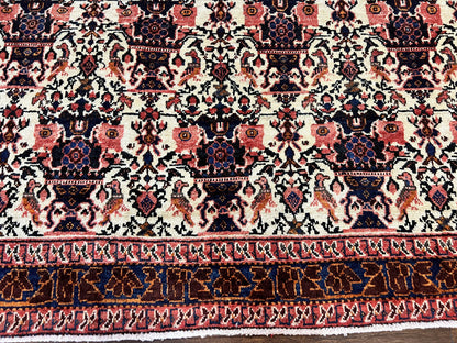 Persian Afshar Rug 6x8, Wool Hand Knotted Semi Antique Vintage Carpet, Floral Allover, Repeated Birds Flowers Vases Motifs - Nuvé