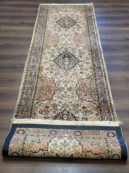 Silk Indian Kashmiri Runner Rug 2.7 x 9.8, Floral Medallions - Nuvé
