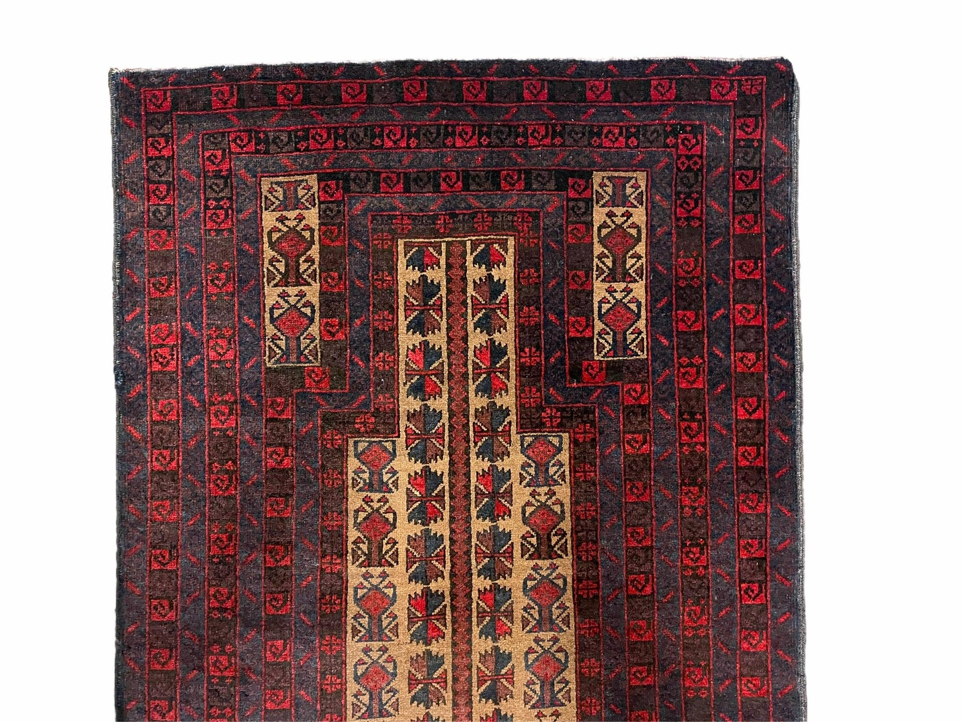 3 X 3.5 New Vintage Handmade Wool Rug Tribal Turkoman Balouch Red Prayer Rug - Nuvé