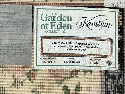 Karastan Rug 8.8 x 12, Garden of Eden #509/1270, Ebony Trellis, Vintage Discontinued Wool Pile Karastan Carpet - Nuvé