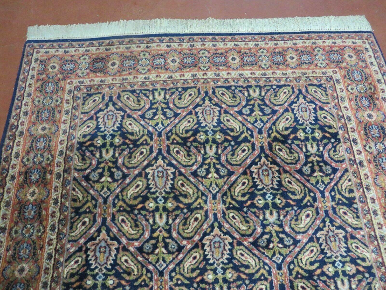 4' X 6' Vintage Fine Handmade India Floral Oriental Wool Rug Carpet Blue Red - Nuvé