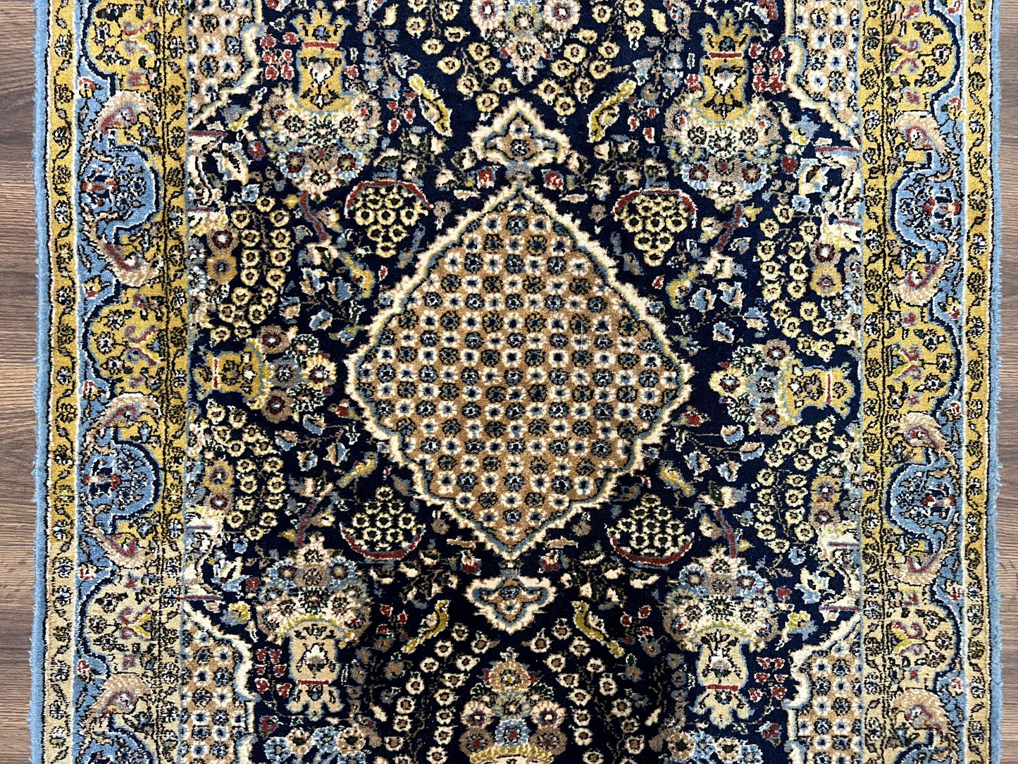 Fine Persian Qum Rug 3x5, Semi Antique Vintage Oriental Ghom Carpet, Floral Medallion, Highly Detailed, Hand Knotted, Navy Blue, Wool Area Rug, Birds - Nuvé