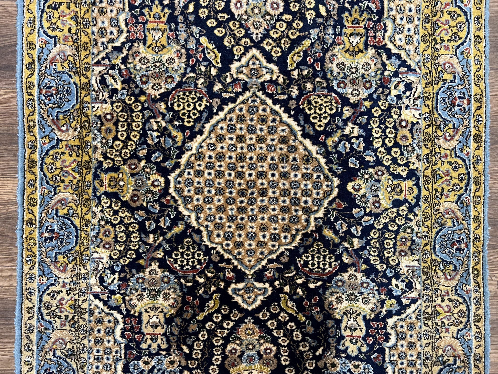 Fine Persian Qum Rug 3x5, Semi Antique Vintage Oriental Ghom Carpet, Floral Medallion, Highly Detailed, Hand Knotted, Navy Blue, Wool Area Rug, Birds - Nuvé