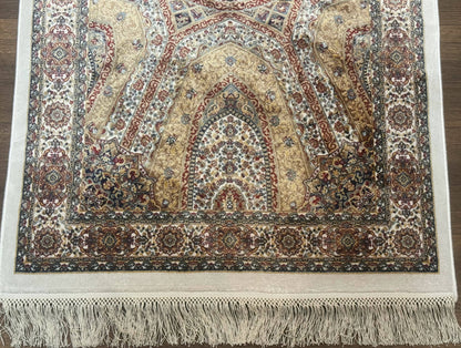 Turkish Silk Runner Rug 2.6 x 13, Dome Design, Hereke Runner, Bamboo Silk, New - Nuvé