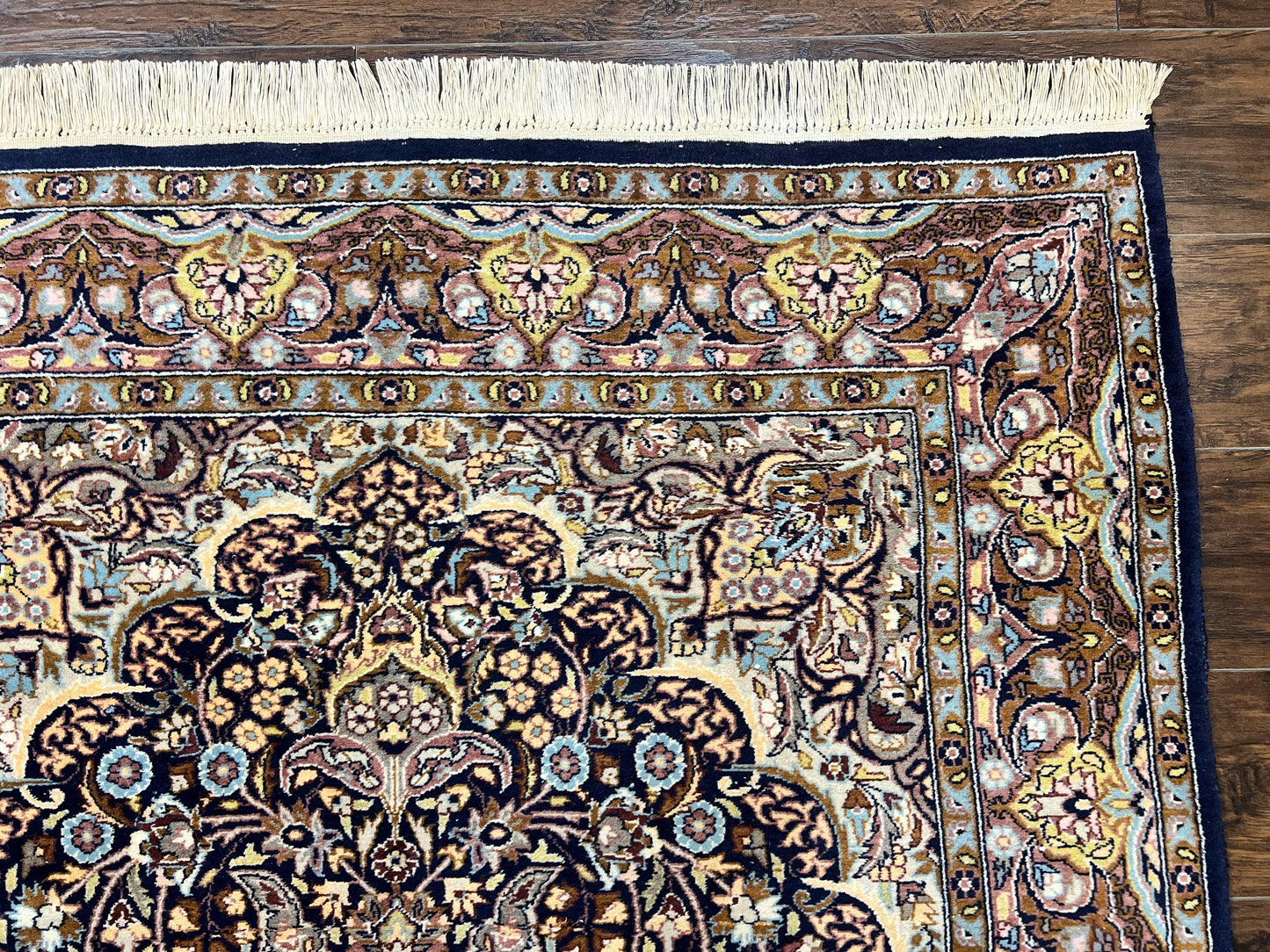 Pak Persian Rug 5x7, Navy Blue Hand Knotted Wool Oriental Carpet 5 x 7 ft, Floral Medallion, Traditional Vintage Pakistani Rug, 225 KPSI - Nuvé