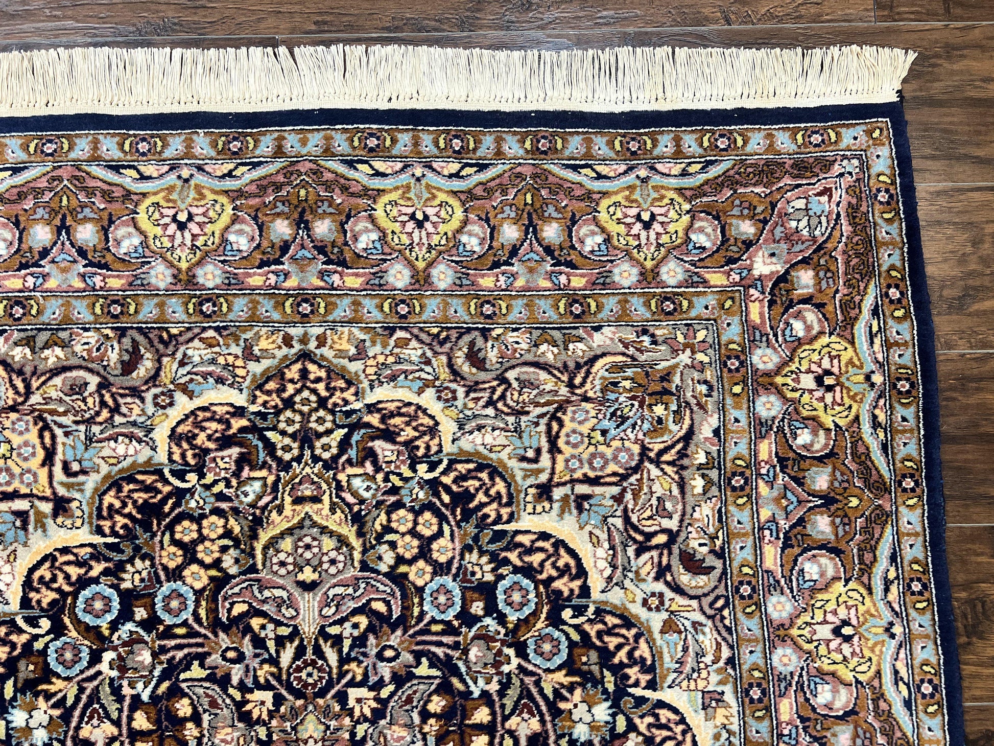 Pak Persian Rug 5x7, Navy Blue Hand Knotted Wool Oriental Carpet 5 x 7 ft, Floral Medallion, Traditional Vintage Pakistani Rug, 225 KPSI - Nuvé