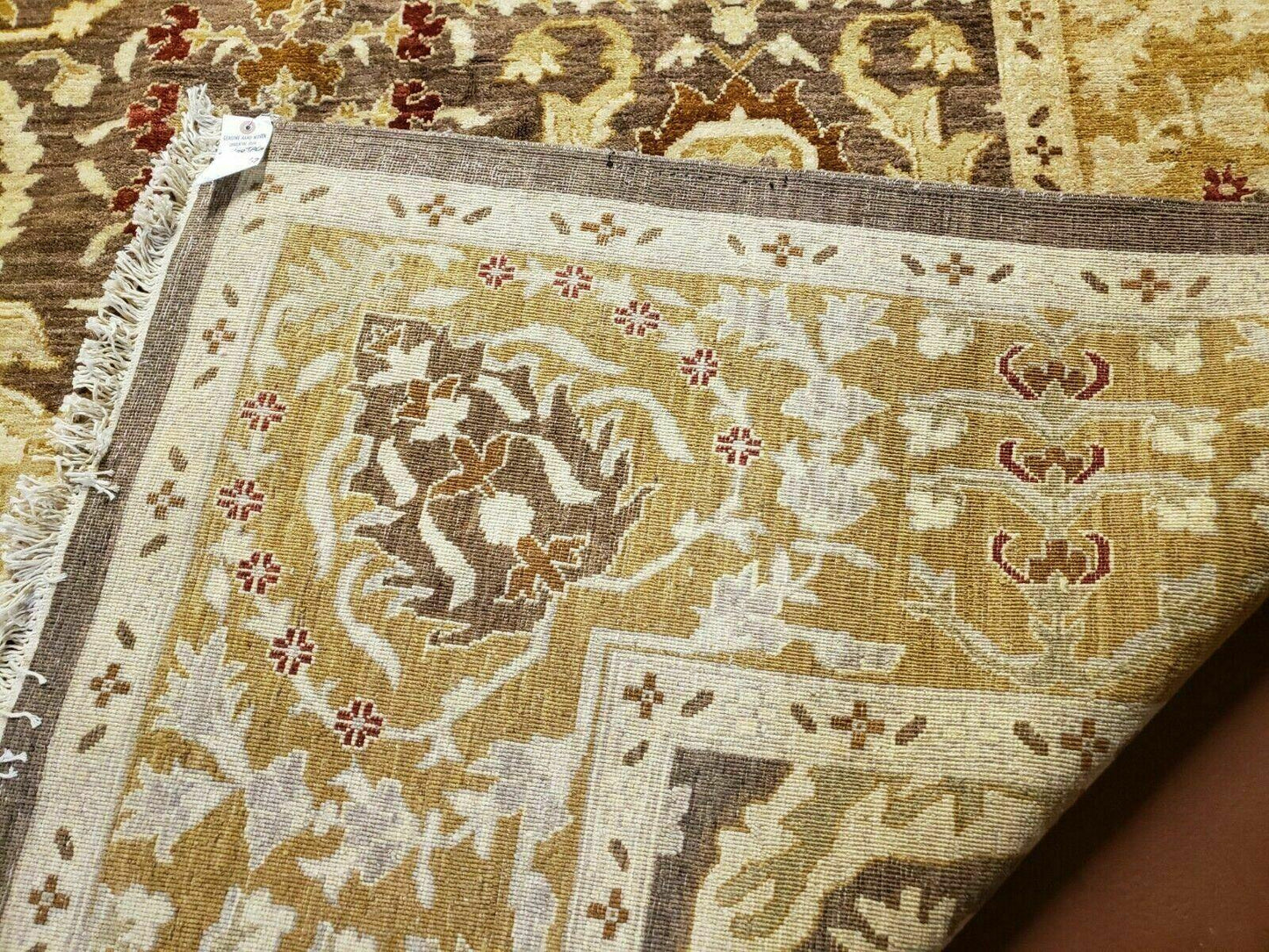 10' X 14' Handmade Pak Peshavar Chobi Agra Wool Carpet Coffee Brown Gold - Nuvé