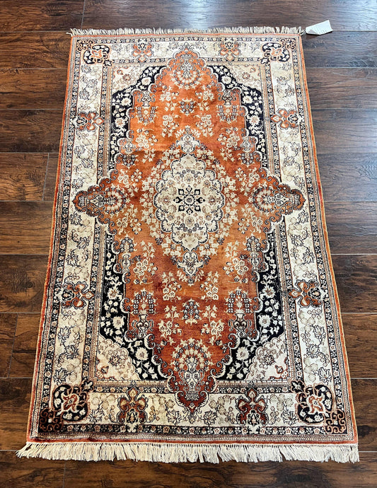 Turkish Silk Rug 3x5, Very Fine 400 KPSI, Floral Medallion, Handmade Hand Knotted Silk on Silk Oriental Carpet - Nuvé