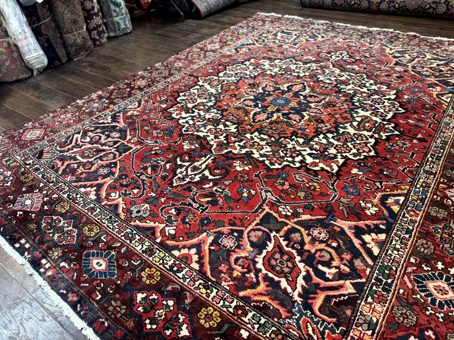 Rare Persian Bakhtiari Rug 10x13, Red, Semi Antique, Large Persian Carpet, Handmade - Nuvé