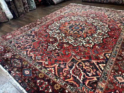 Rare Persian Bakhtiari Rug 10x13, Red, Semi Antique, Large Persian Carpet, Handmade - Nuvé