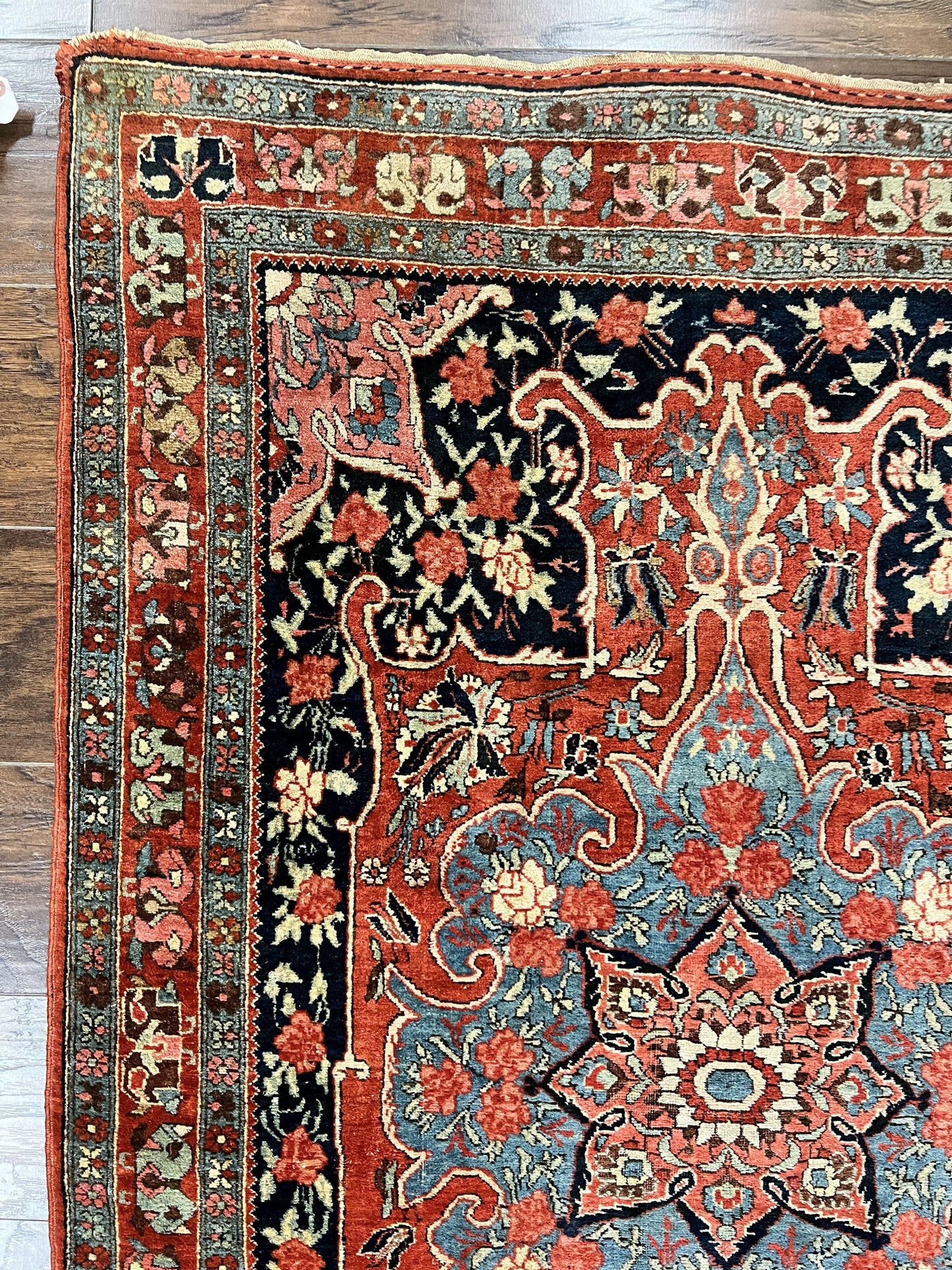 Antique Persian Bidjar Rug 4x5, Red and Blue, Hand Knotted Wool Carpet - Nuvé