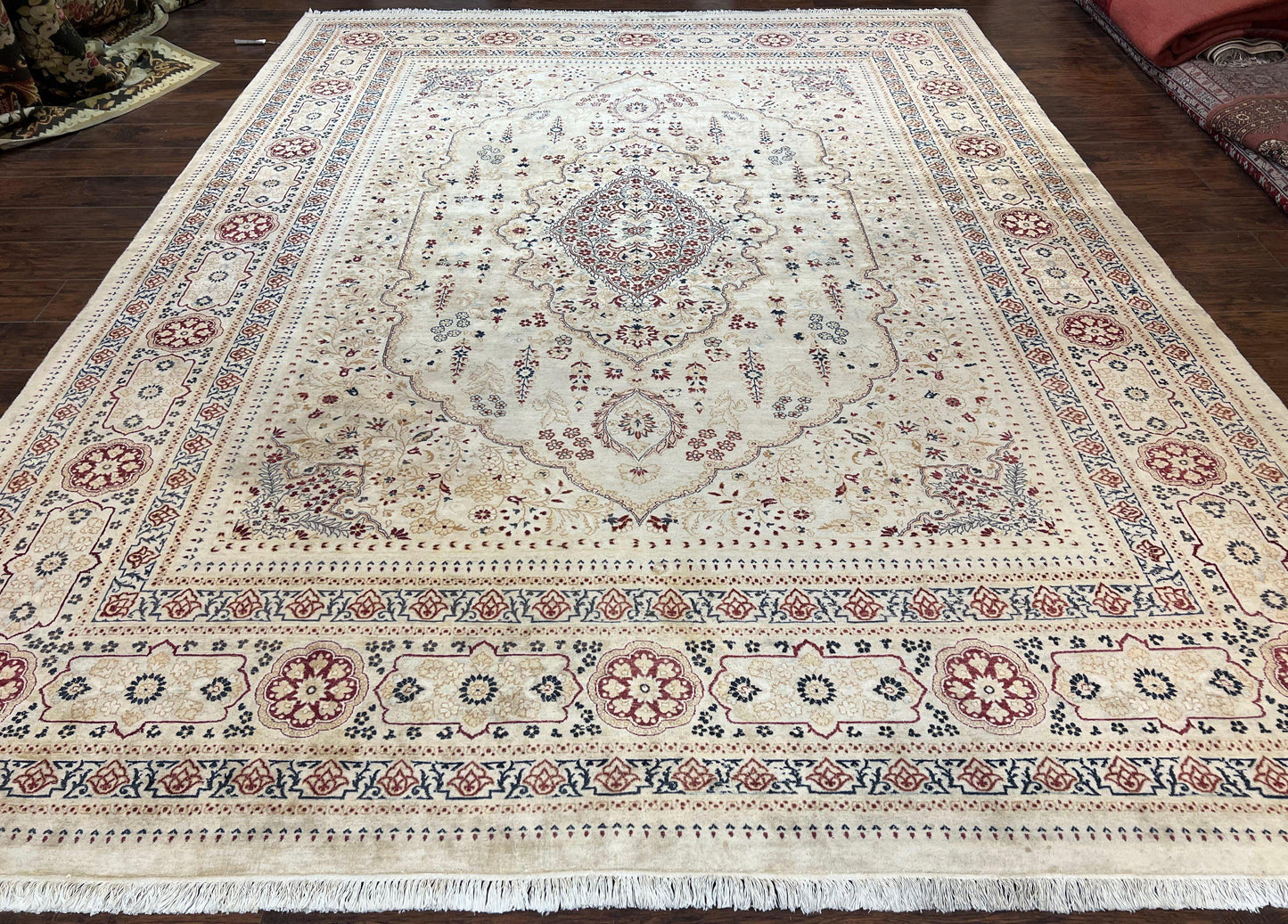 Pak Persian Rug 9x11, Very Fine Hand Knotted Oriental Carpet, Haji Jalili Design, Ivory/Cream, Wool Handmade Room Sized Rug 9 x 11 ft, Nice - Nuvé