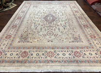 Pak Persian Rug 9x11, Very Fine Hand Knotted Oriental Carpet, Haji Jalili Design, Ivory/Cream, Wool Handmade Room Sized Rug 9 x 11 ft, Nice - Nuvé