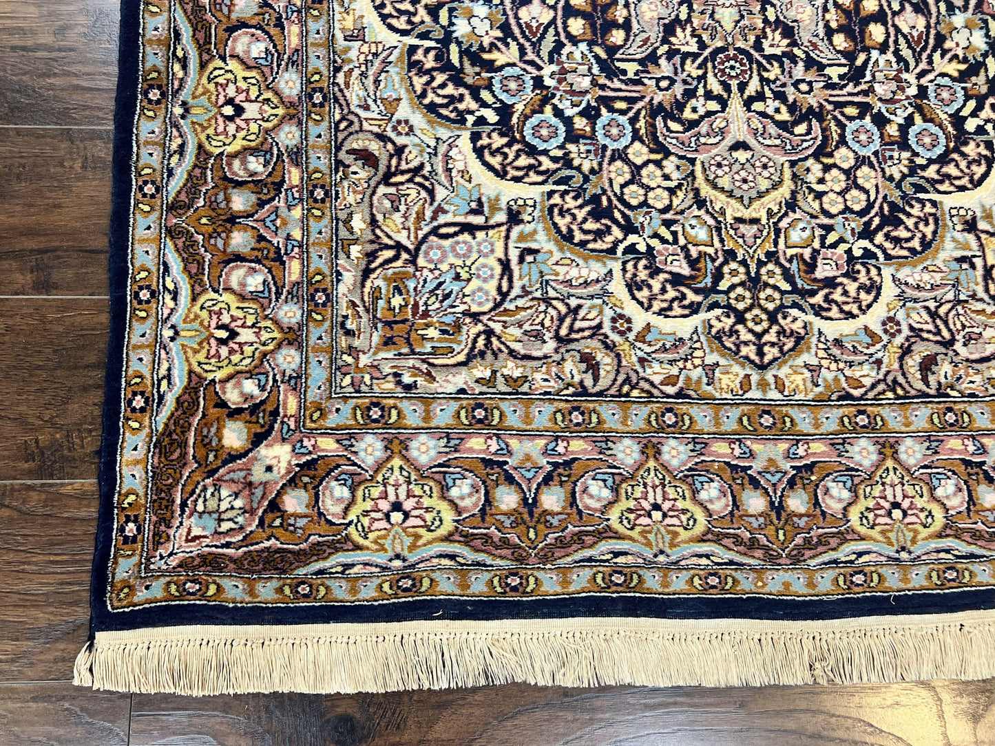 Pak Persian Rug 5x7, Navy Blue Hand Knotted Wool Oriental Carpet 5 x 7 ft, Floral Medallion, Traditional Vintage Pakistani Rug, 225 KPSI - Nuvé