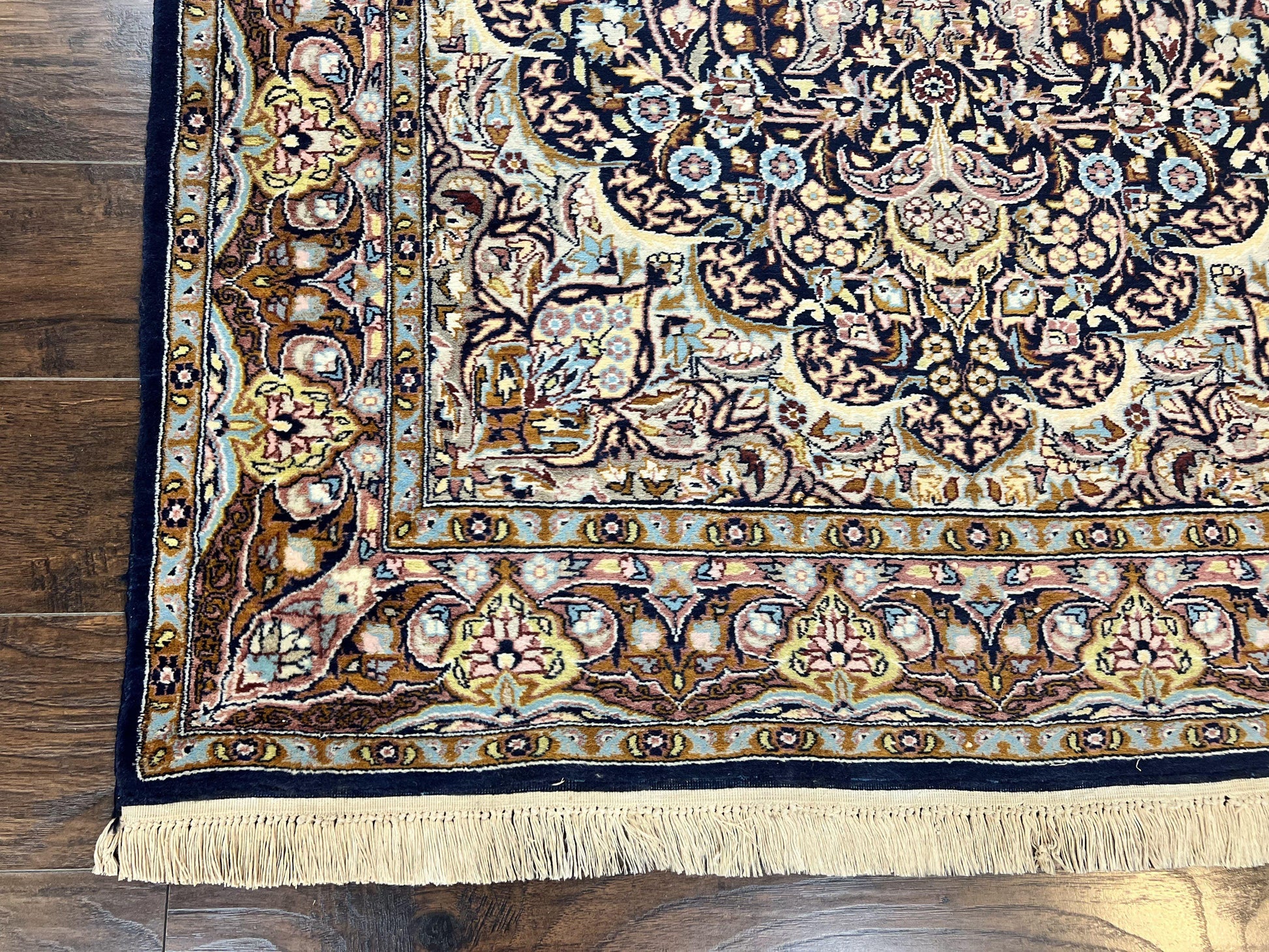 Pak Persian Rug 5x7, Navy Blue Hand Knotted Wool Oriental Carpet 5 x 7 ft, Floral Medallion, Traditional Vintage Pakistani Rug, 225 KPSI - Nuvé