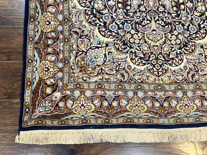 Pak Persian Rug 5x7, Navy Blue Hand Knotted Wool Oriental Carpet 5 x 7 ft, Floral Medallion, Traditional Vintage Pakistani Rug, 225 KPSI - Nuvé
