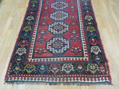3' 3" X 10' Hand-Knotted Antique Handmade Caucasian Kazak Wool Runner Rug - Nuvé
