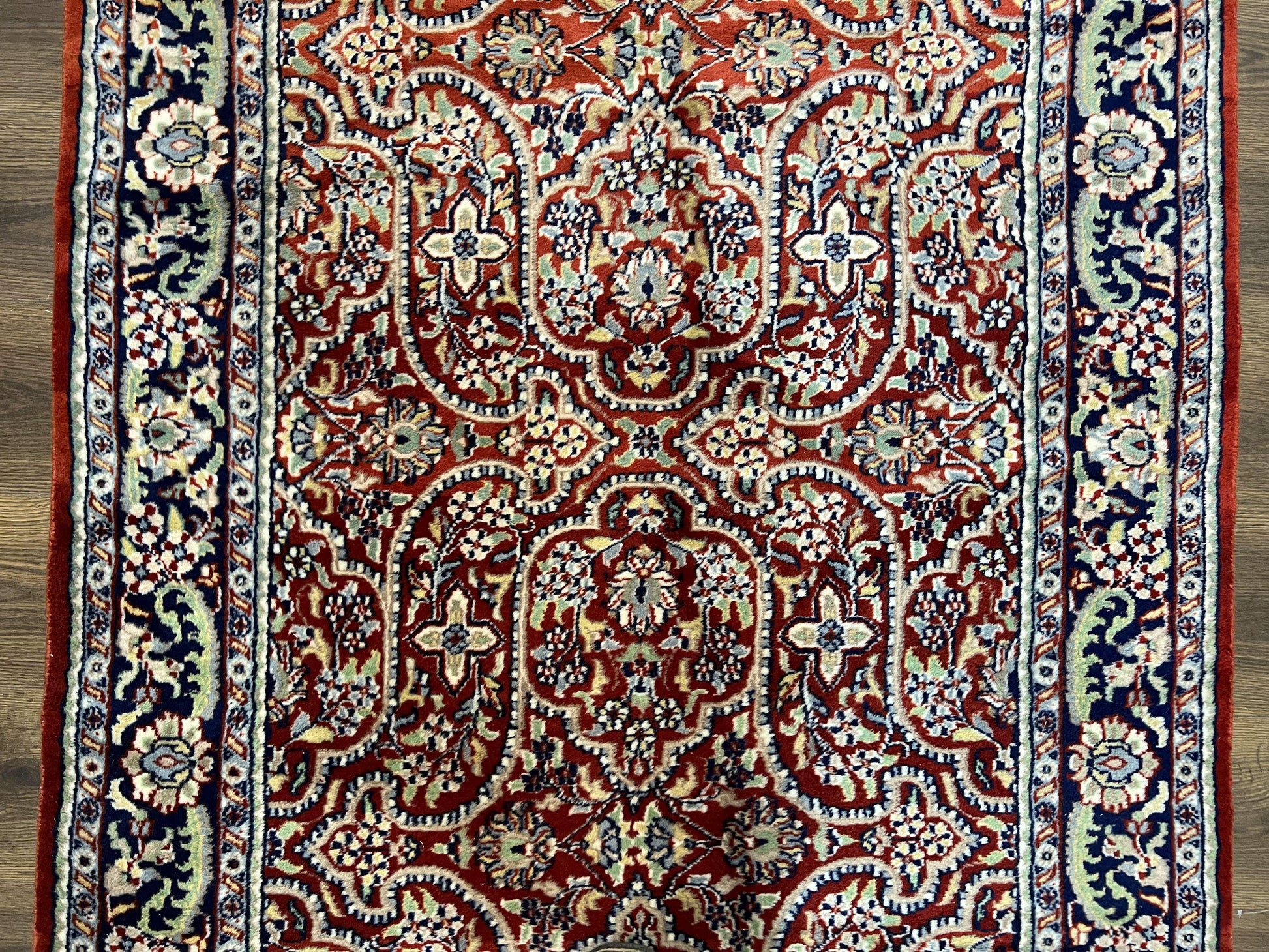 Indo Persian Rug 4x7, Allover Floral Oriental Carpet, Red and Navy Blue, Hand Knotted Indian Kashmiri Traditional Vintage Area Rug 4 x 7 ft - Nuvé