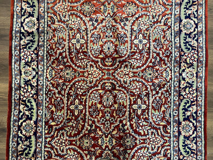 Indo Persian Rug 4x7, Allover Floral Oriental Carpet, Red and Navy Blue, Hand Knotted Indian Kashmiri Traditional Vintage Area Rug 4 x 7 ft - Nuvé