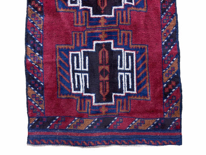 3 X 5 Vintage Handmade Tribal Wool Rug Balouchi Rug Afghan Rug Red Beige Nice - Nuvé